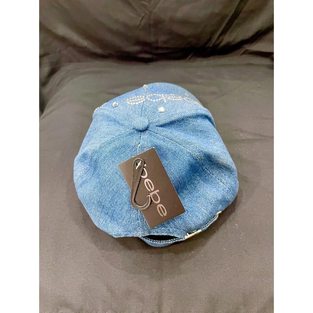 NWT Bebe Rhinestone Denim‎ Baseball Hat Blue All Over Bling Logo Cap Y2K
